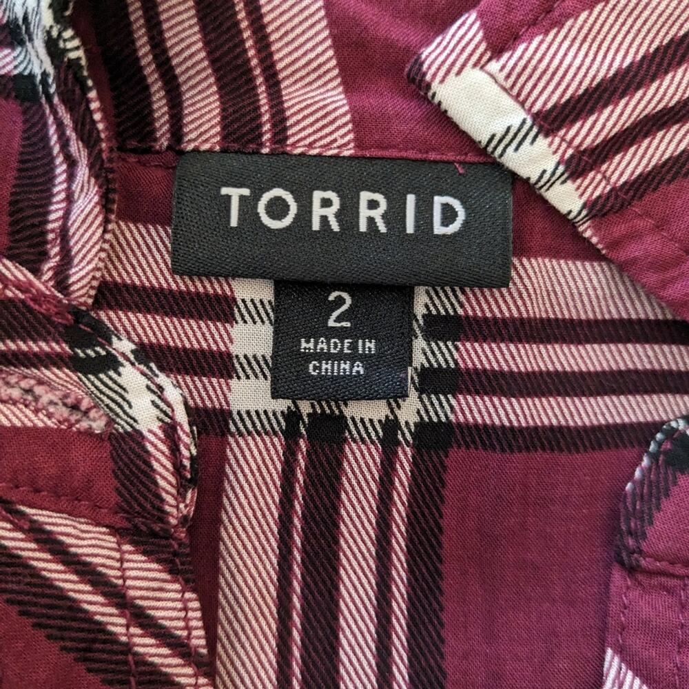 Torrid Size 2 Lightweight Button Down Plaid Shirt… - image 7